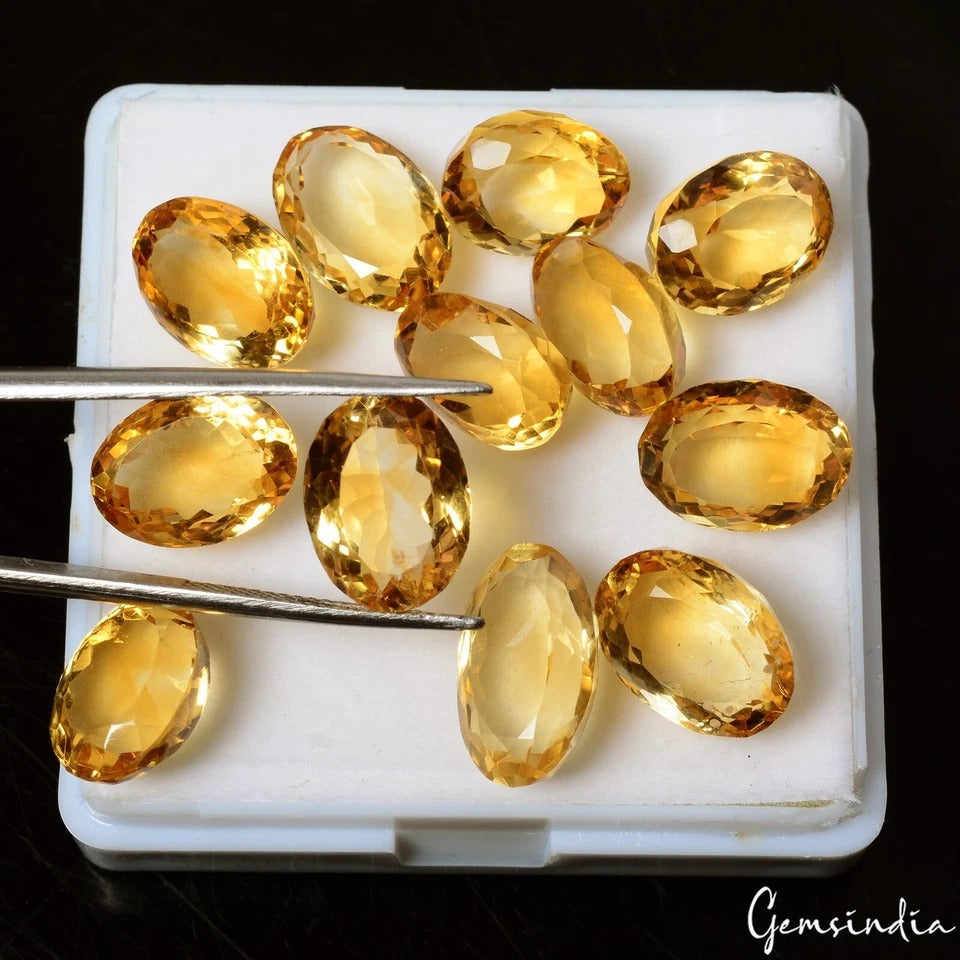 VVS 12 Pcs Natural Citrine 11mm-13mm Oval Cut Untreated Loose Jewelry Gemstones