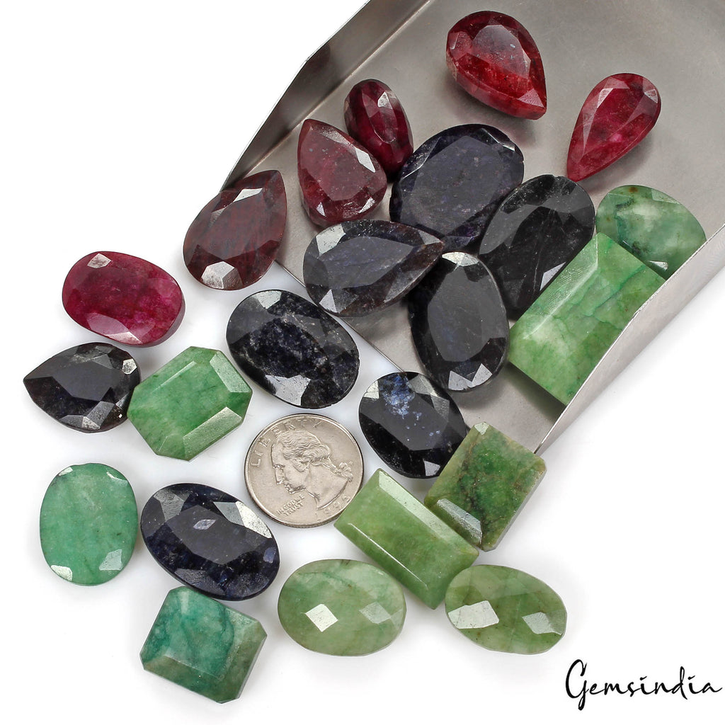 790 Ct/23 Pcs Natural Multi Color Emerald Ruby Sapphire Mixed Cut Loose Gems Lot