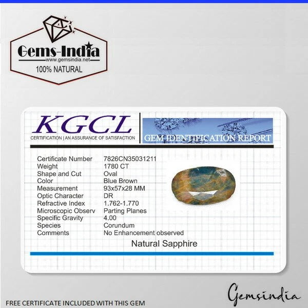Certified 1780 Ct Natural Untreated Brown Blue Sapphire Oval Huge Size Loose Gem