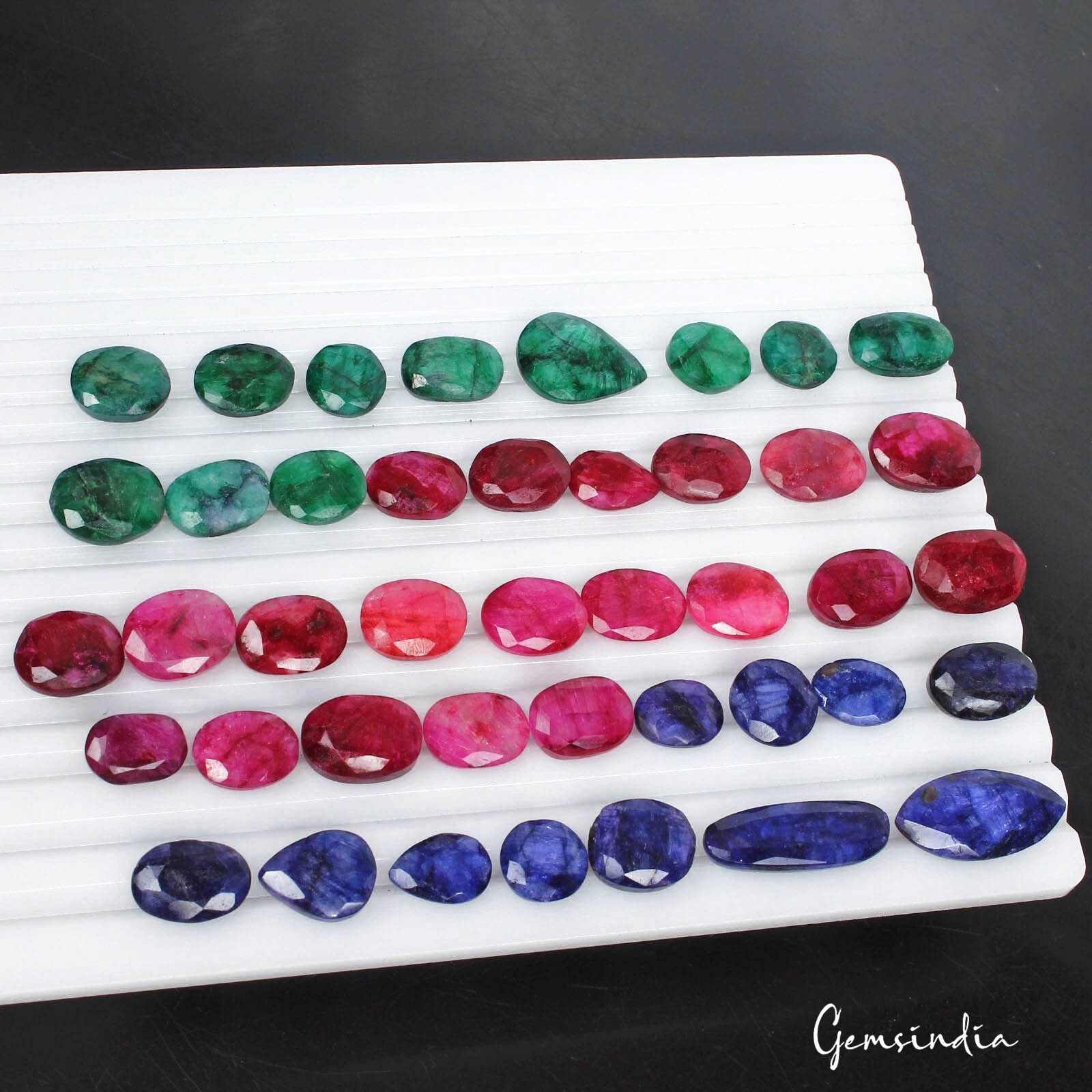 390 Cts/43 Pcs Natural Red Beryl Bixbite Green Emerald Blue Beryl Mixed Cut Gems