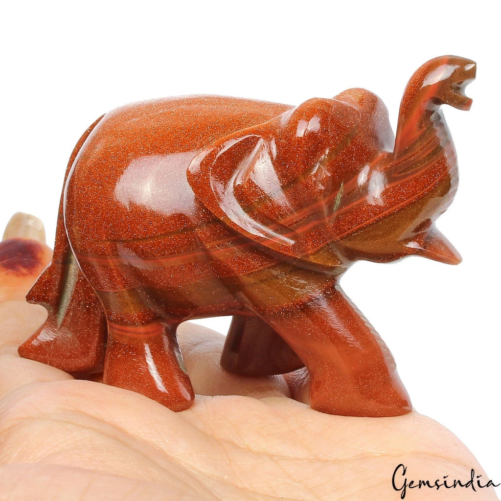 650 Cts Natural Brown Sunstone Single Stone Hand Carved Elephant Statue~2" tall