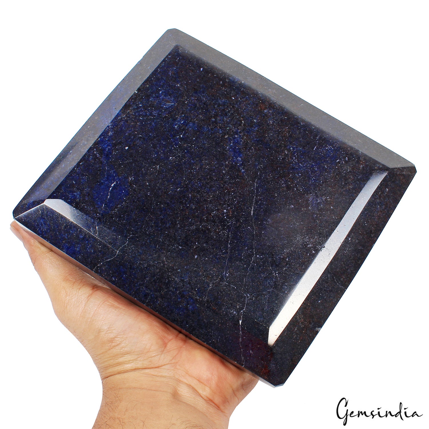 Blue Sapphire Rough, Octagon Cut, Color Enhanced — 6.9x6x2.8 Inches, 3.8 Kg (19000 Ct), Madagascar