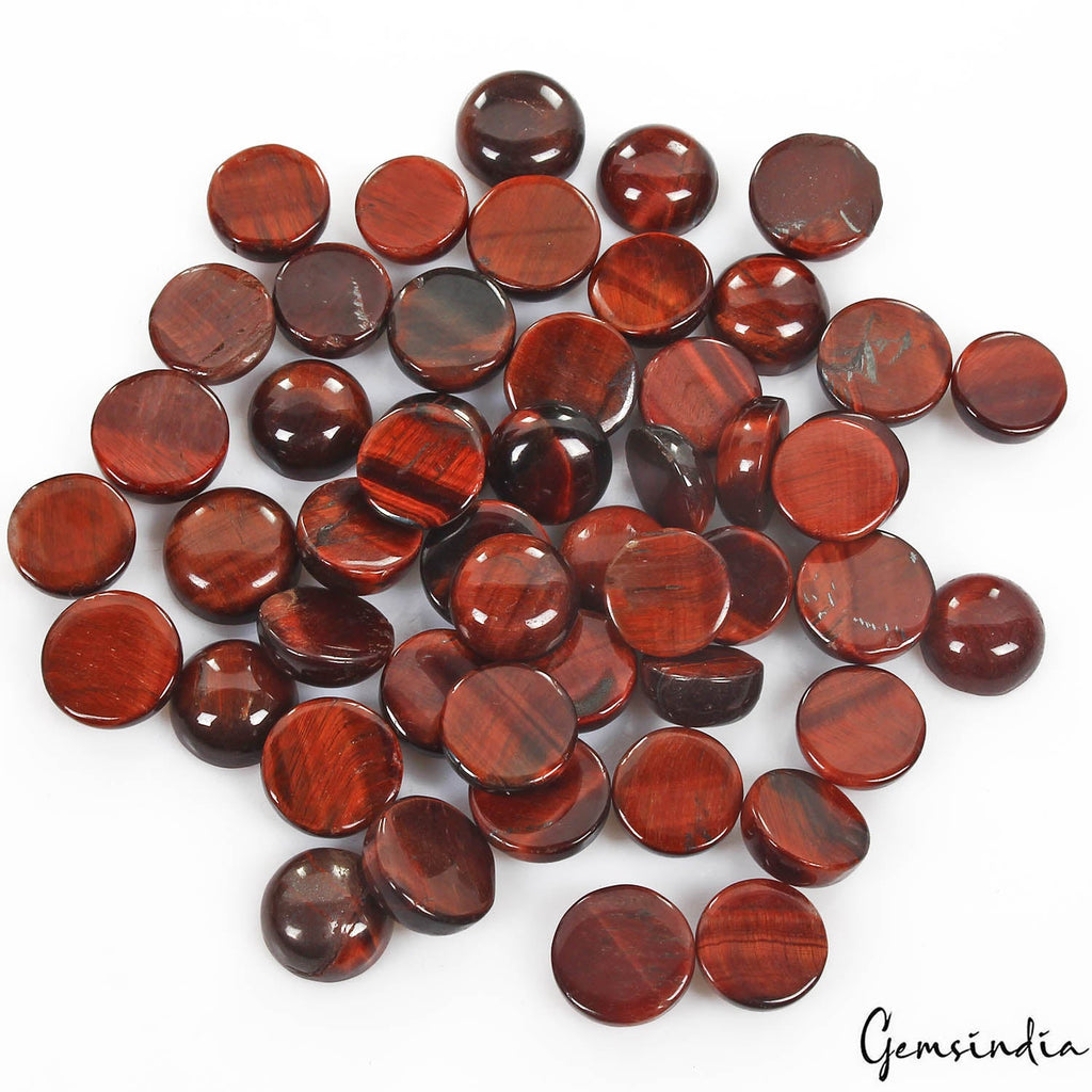 340 Cts/50 Pcs Natural Untreated Red Tiger Eye Round Cab Loose Gems For Jewelry