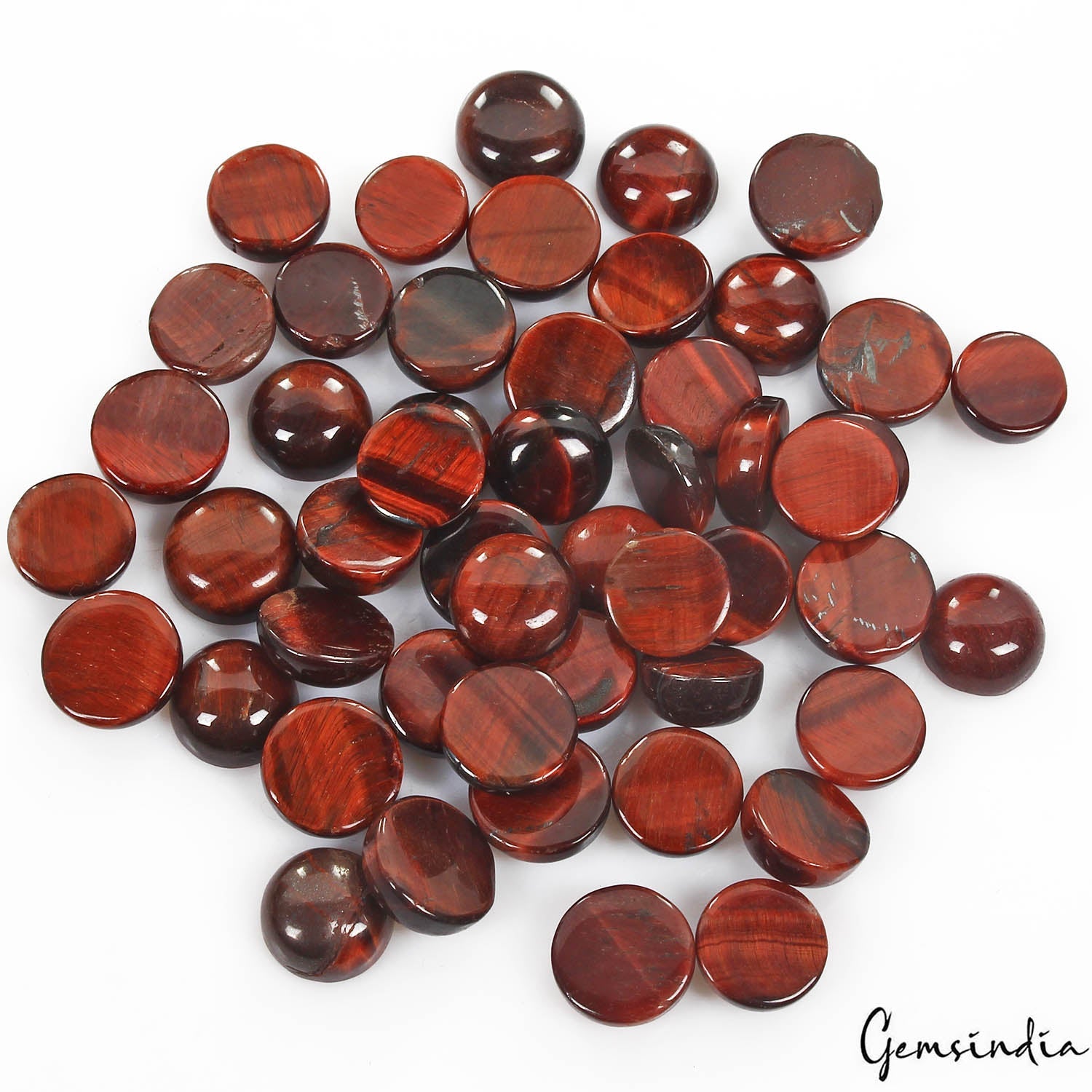340 Cts/50 Pcs Natural Untreated Red Tiger Eye Round Cab Loose Gems For Jewelry
