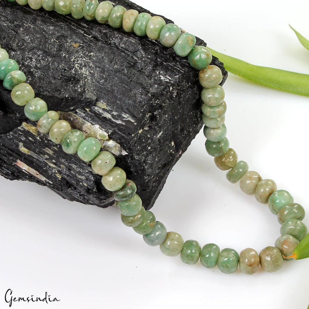 164 Ct Natural Green Emerald Round Cabochon Loose Beads Strand 14" For Jewelry