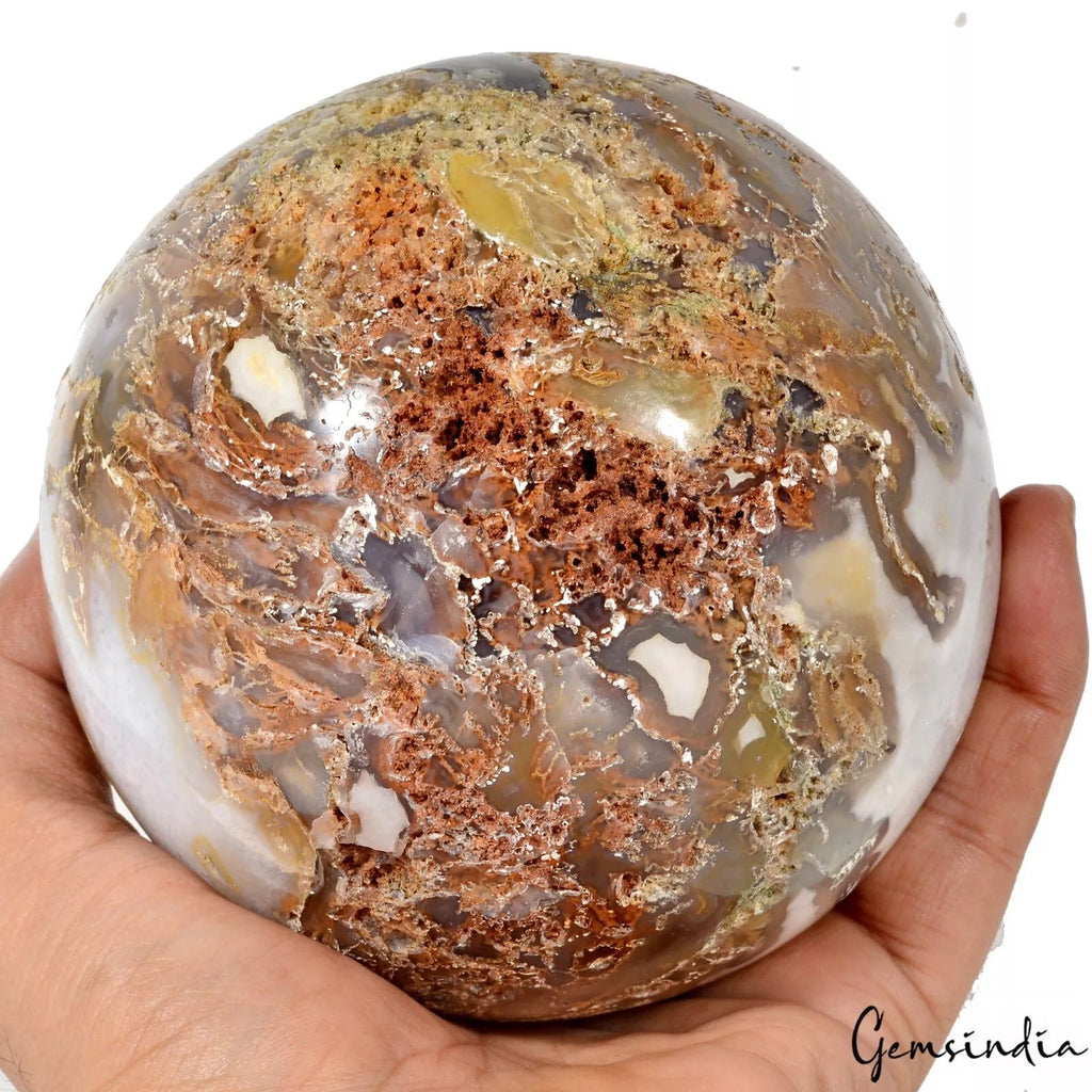 1740 gram Natural Moss Agate Druzy Crystal Sphere Display Healing Decor 4.5 Inch