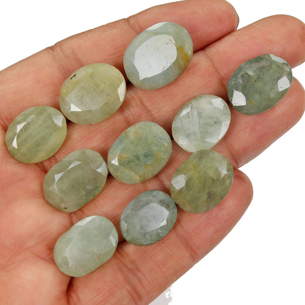 10 Pcs Natural Beryl Aquamarine 16-20mm Oval Cut Untreated Gemstones~136.70 Ct