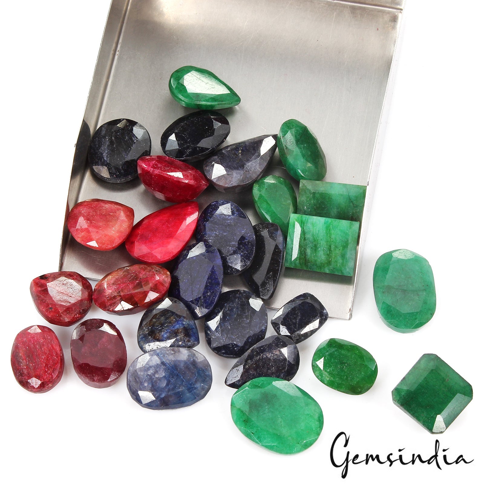 800 Ct/27 Pcs Natural Multi Color Emerald Ruby Sapphire Mixed Cut Loose Gems Lot