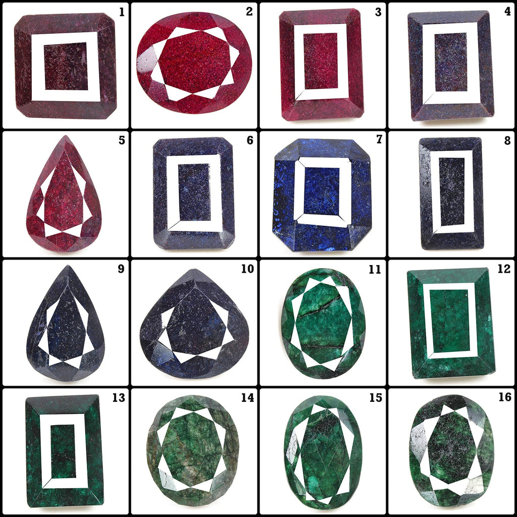 5200 Ct Natural Red Ruby Emerald Sapphire Mix Faceted Earth Mined Gems Lot 16 Pc