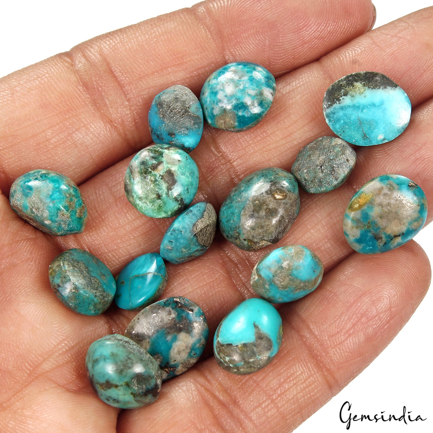 Turquoise Cabochon, Oval cabochon, Untreated — 10 mm to 14mm, 102.70 Ct