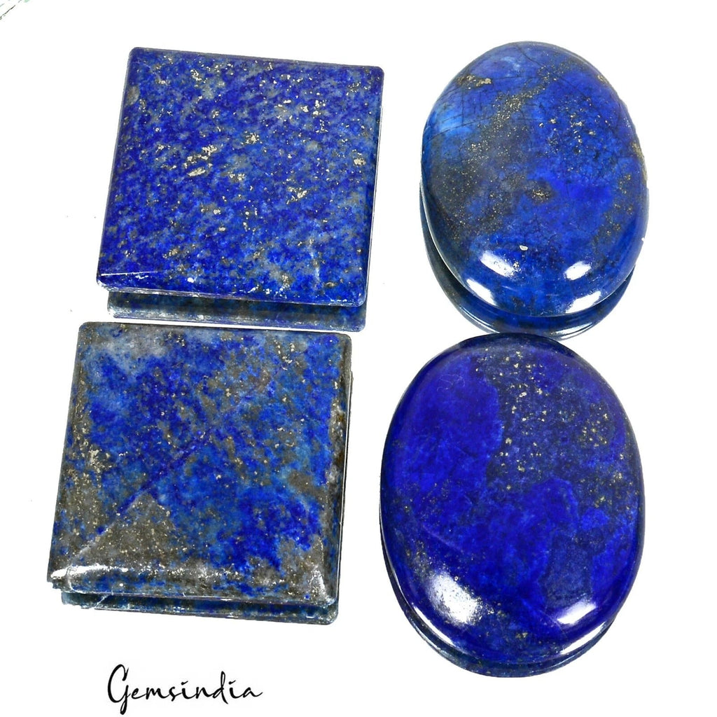 560 Cts/4 Pcs Natural Blue Lapis Lazuli Gold Flecks Mix Cab Loose Wholesale Gems
