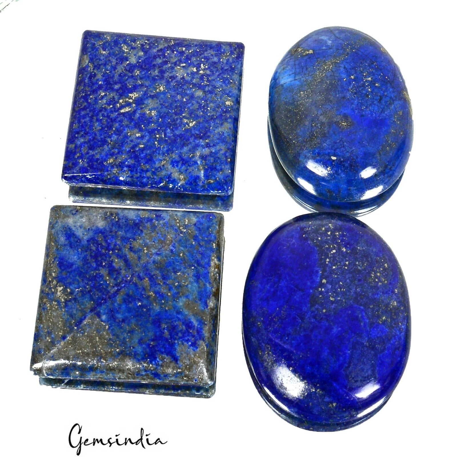 560 Cts/4 Pcs Natural Blue Lapis Lazuli Gold Flecks Mix Cab Loose Wholesale Gems