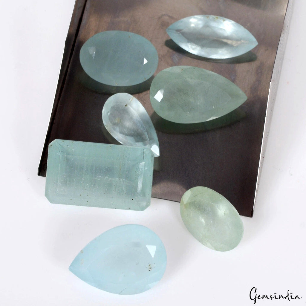 56.20 Ct/7 Pc Natural Blue Green Aquamarine Mix Cut Loose Unheated Gemstones Lot