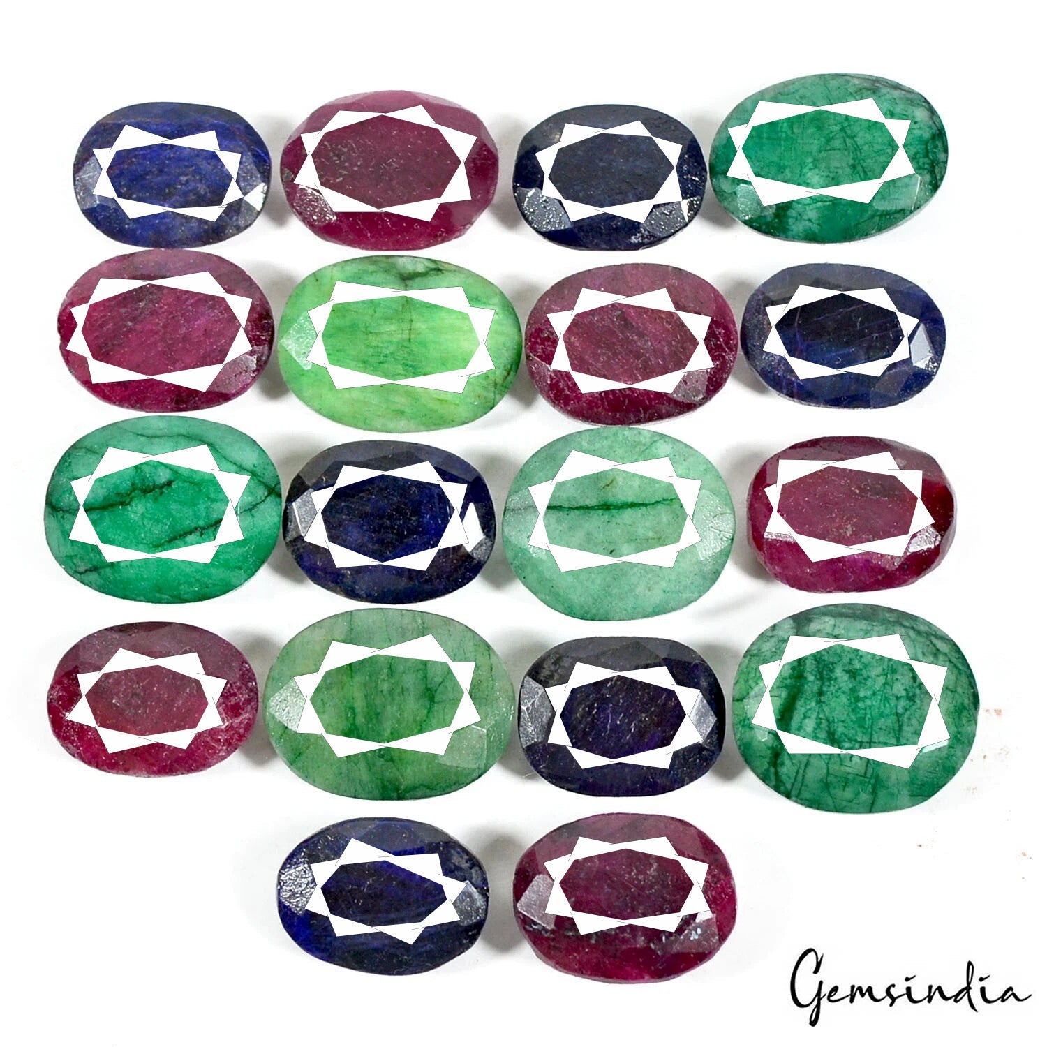 350 Ct/18 Pcs Natural Emerald Ruby Sapphire Oval Cut Loose 17-20mm Gemstones Lot