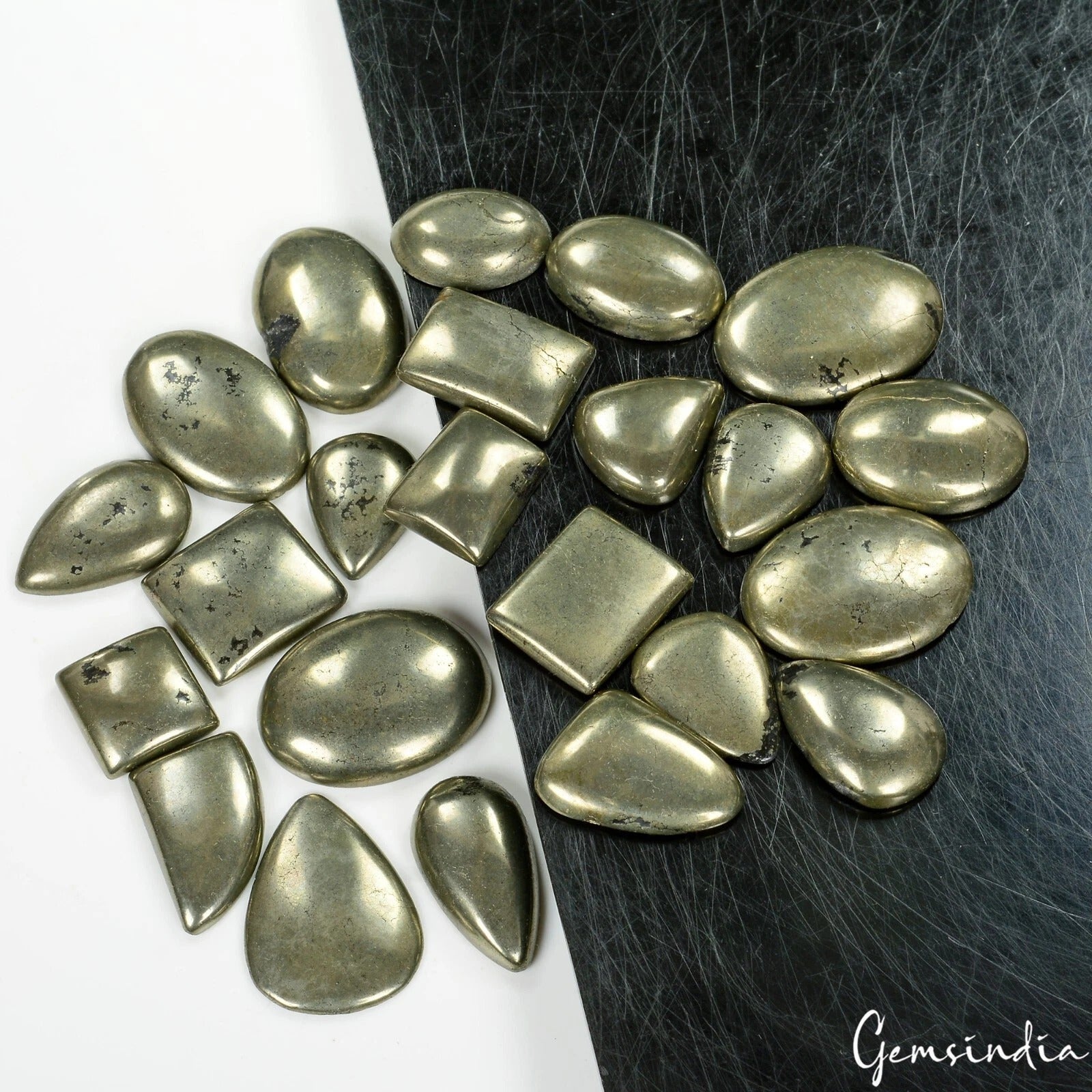 Pyrite Lot, Cabochon, Untreated, Gold — 23 Pieces, 14mm to 28mm, 600 Ct