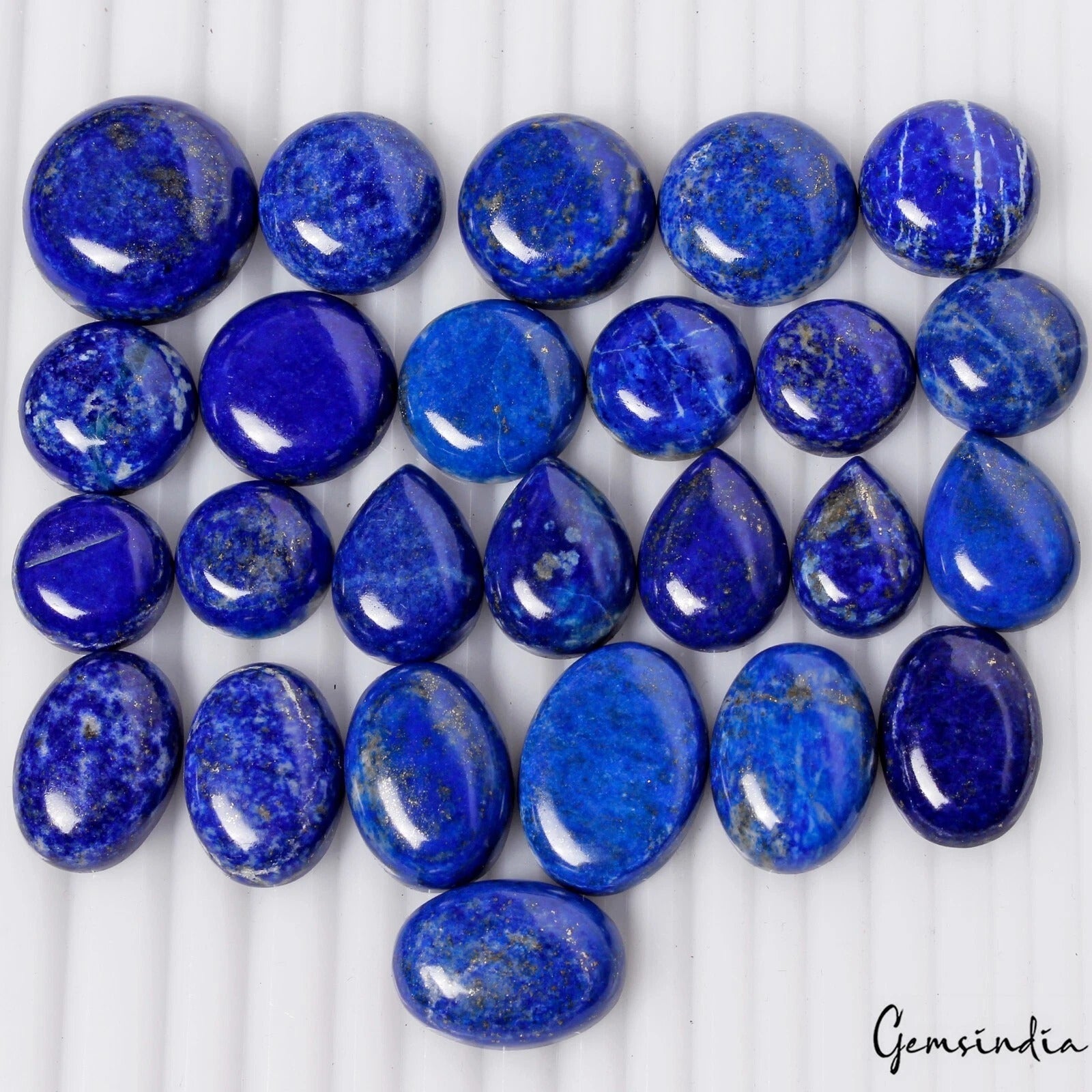 530 Cts/25 Pcs Natural Blue Lapis Lazuli Gold Pyrite Mix Cab Loose Gemstones Lot