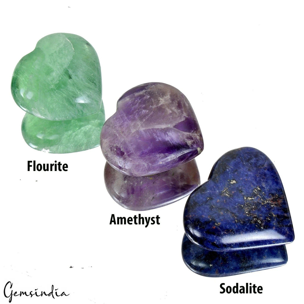1800 Ct/3 Pcs Natural Sodalite Fluorite Amethyst Healing Crystal Heart Stone Gem