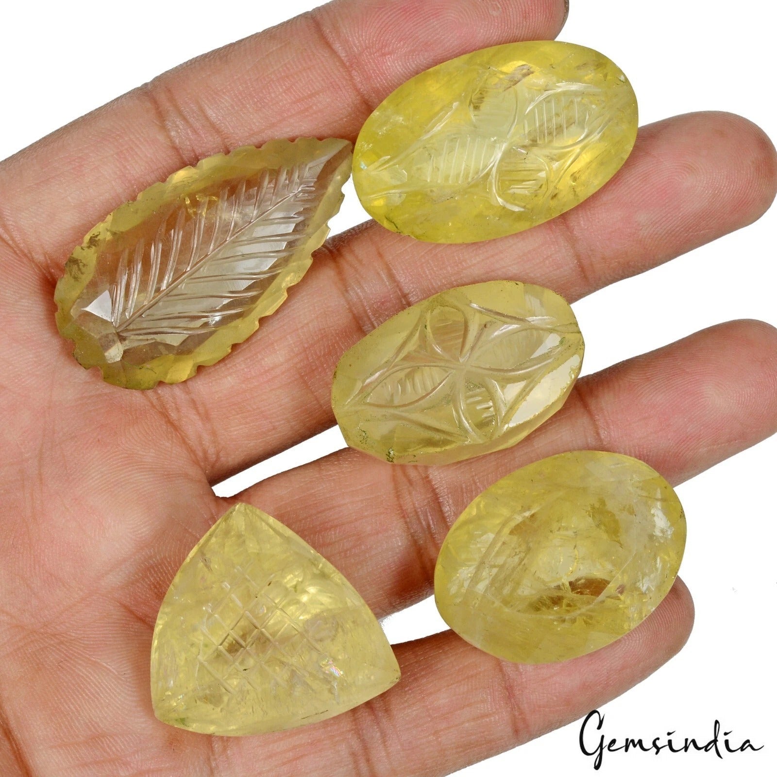 320 Cts Natural Lemon Quartz Intricately Hand Carved Mix Gemstones for Pendant