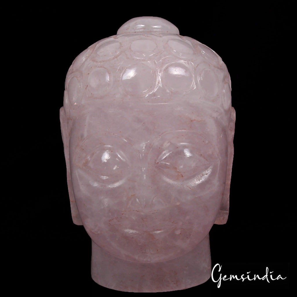 2.8" Natural Pink Rose Quartz Crystal Healing Buddha Head Gems Carving Statue