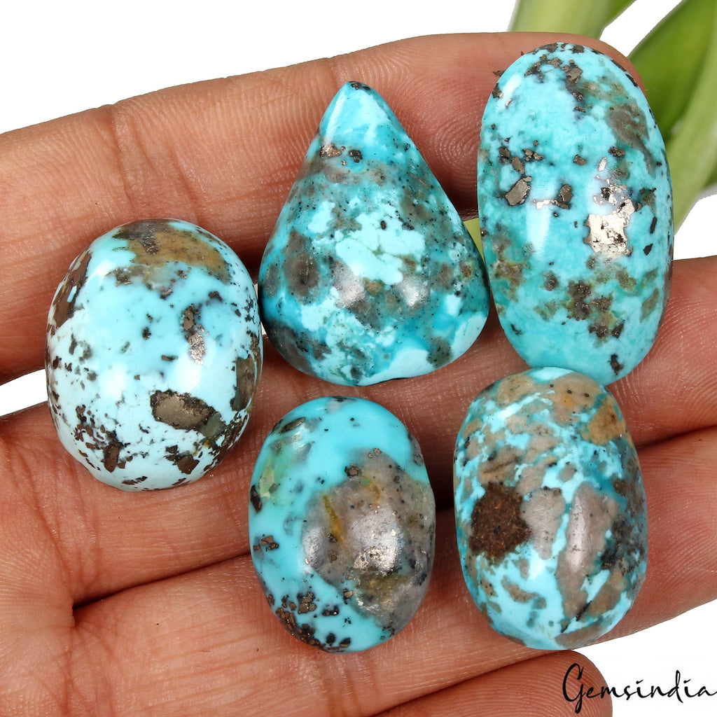 5 Persian Turquoise Neyshabur Cabochon Lot, Not Stabilized, %100 Natural 23-32mm