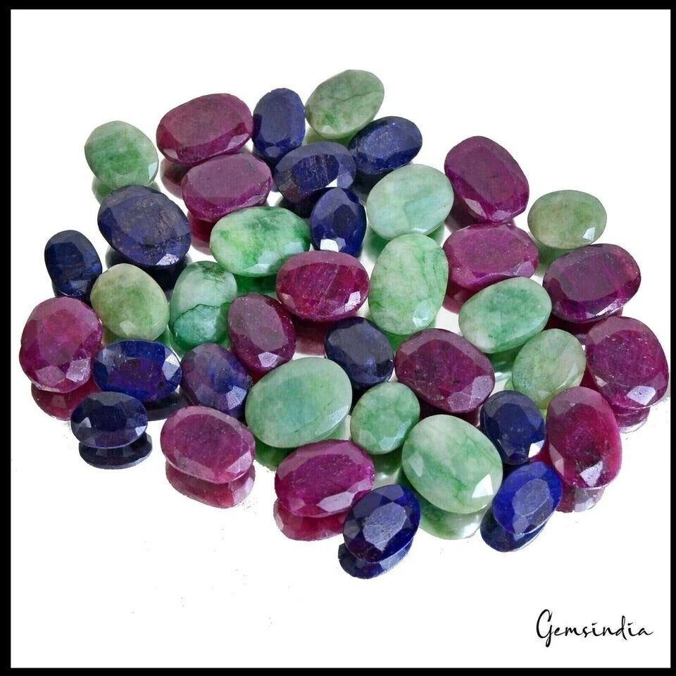 600 Cts/41 Pcs Natural Multi Color Ruby Emerald Sapphire Oval Cut Loose Gems Lot
