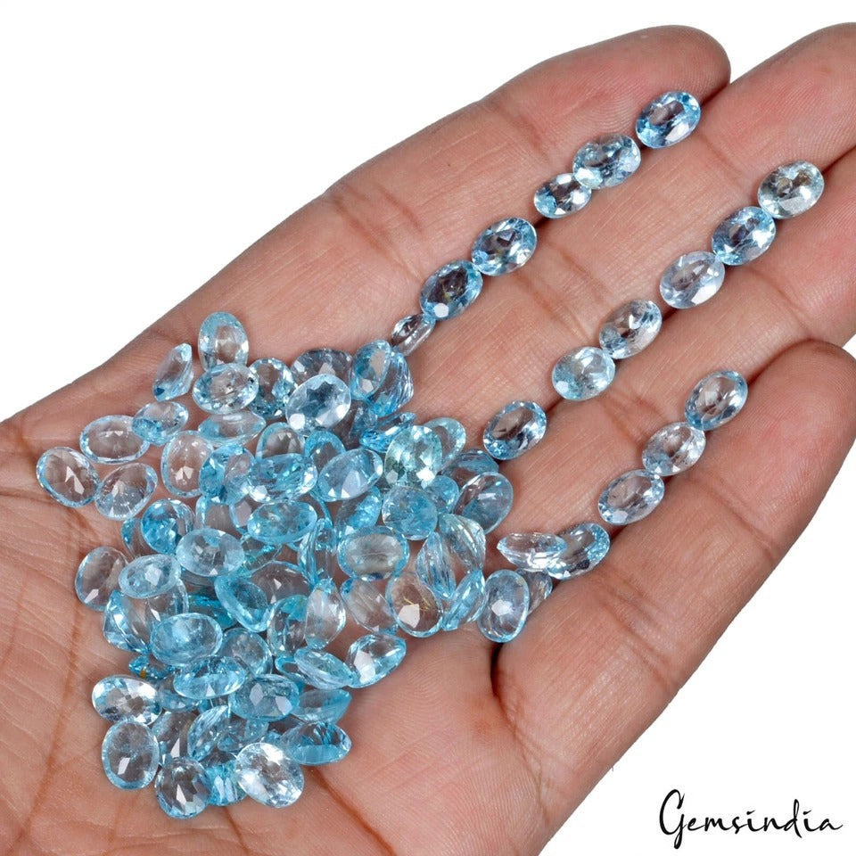 Blue Topaz Lot, Loose Gemstone, Untreated — 100 Pieces, 5mm to 7mm, 149.00 Ct, Brazil