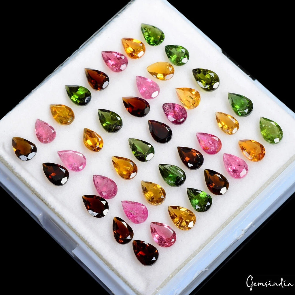 Certified 14 Cts/40Pcs Natural Multi Color Tourmaline Pear Calibrated 6x4mm Gems