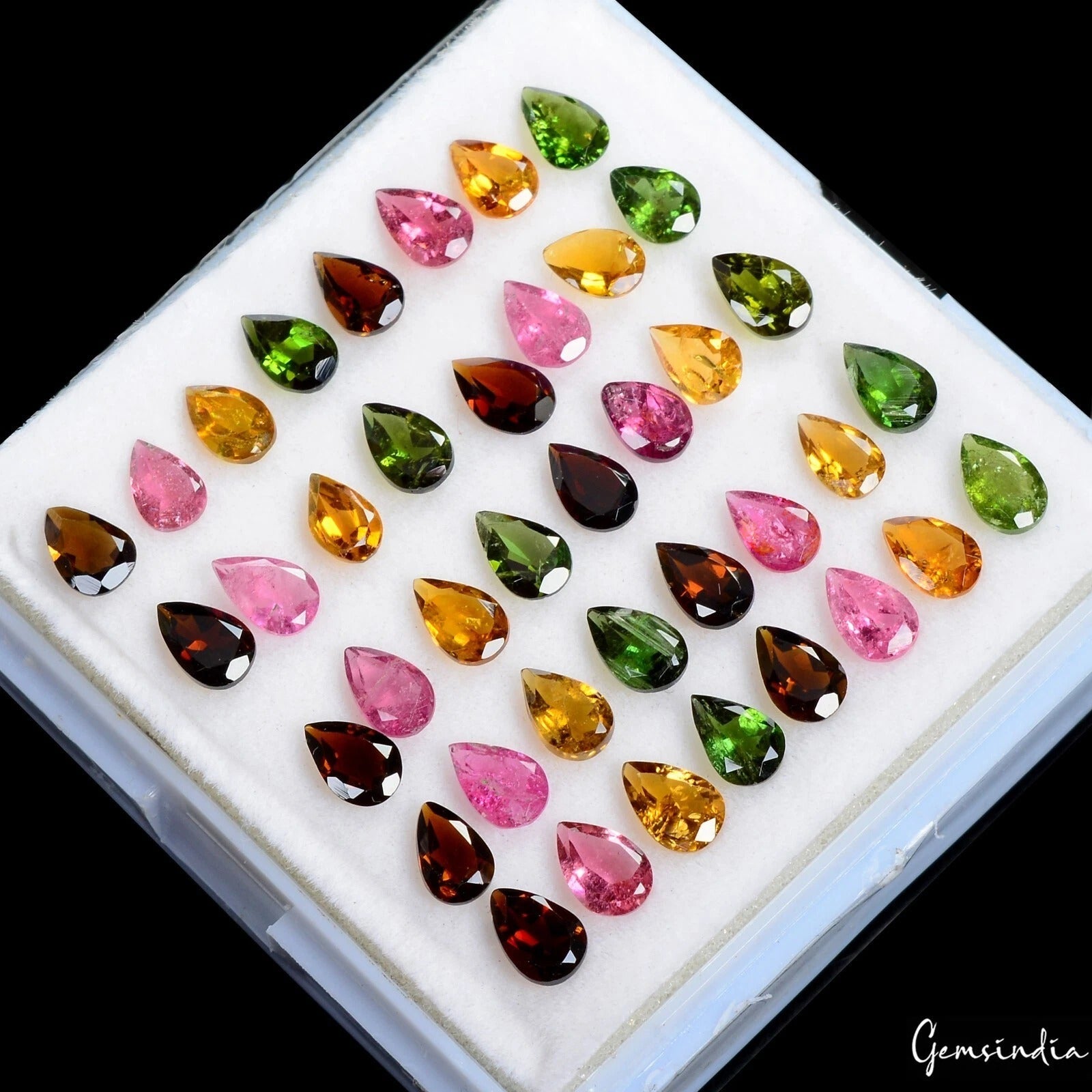 Certified 14 Cts/40Pcs Natural Multi Color Tourmaline Pear Calibrated 6x4mm Gems