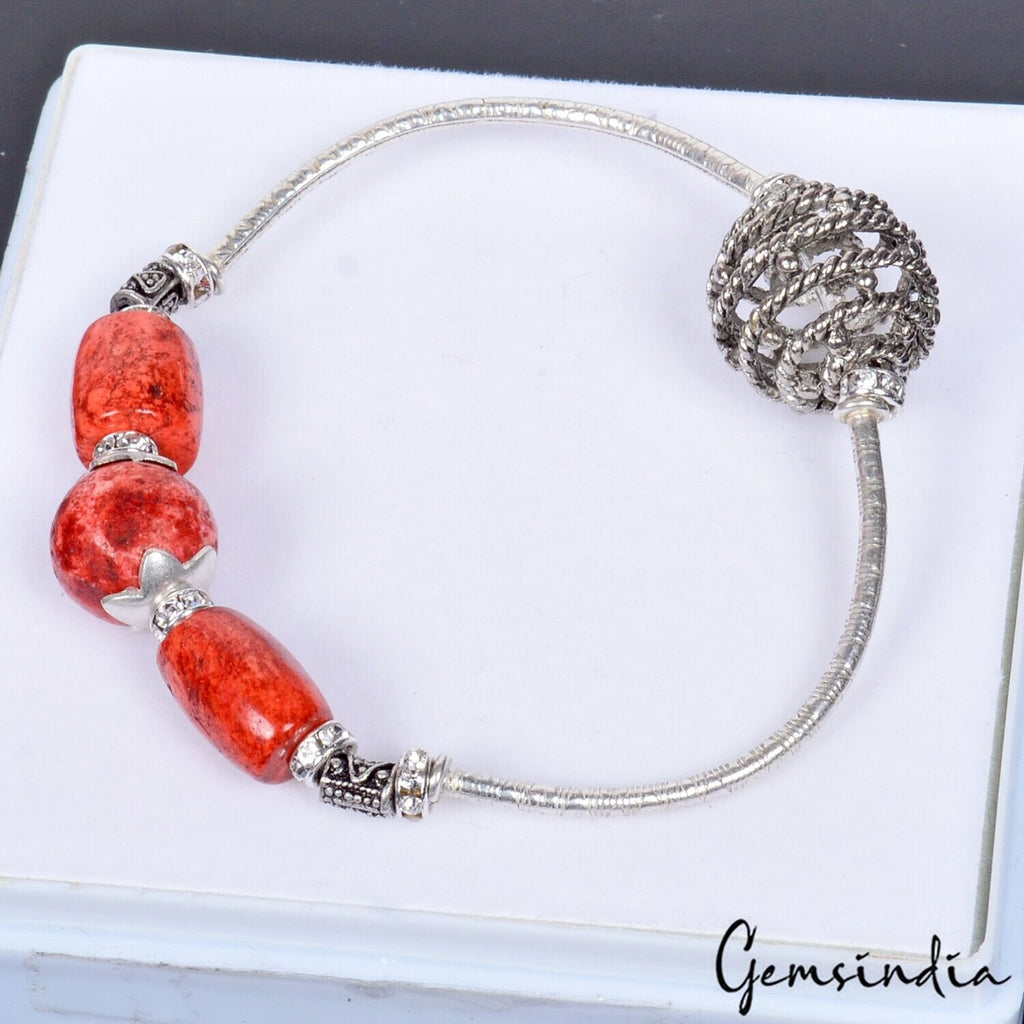 Coral Bracelet, Color Enhanced, Orange — 12mm to 14mm, 90.60 Ct