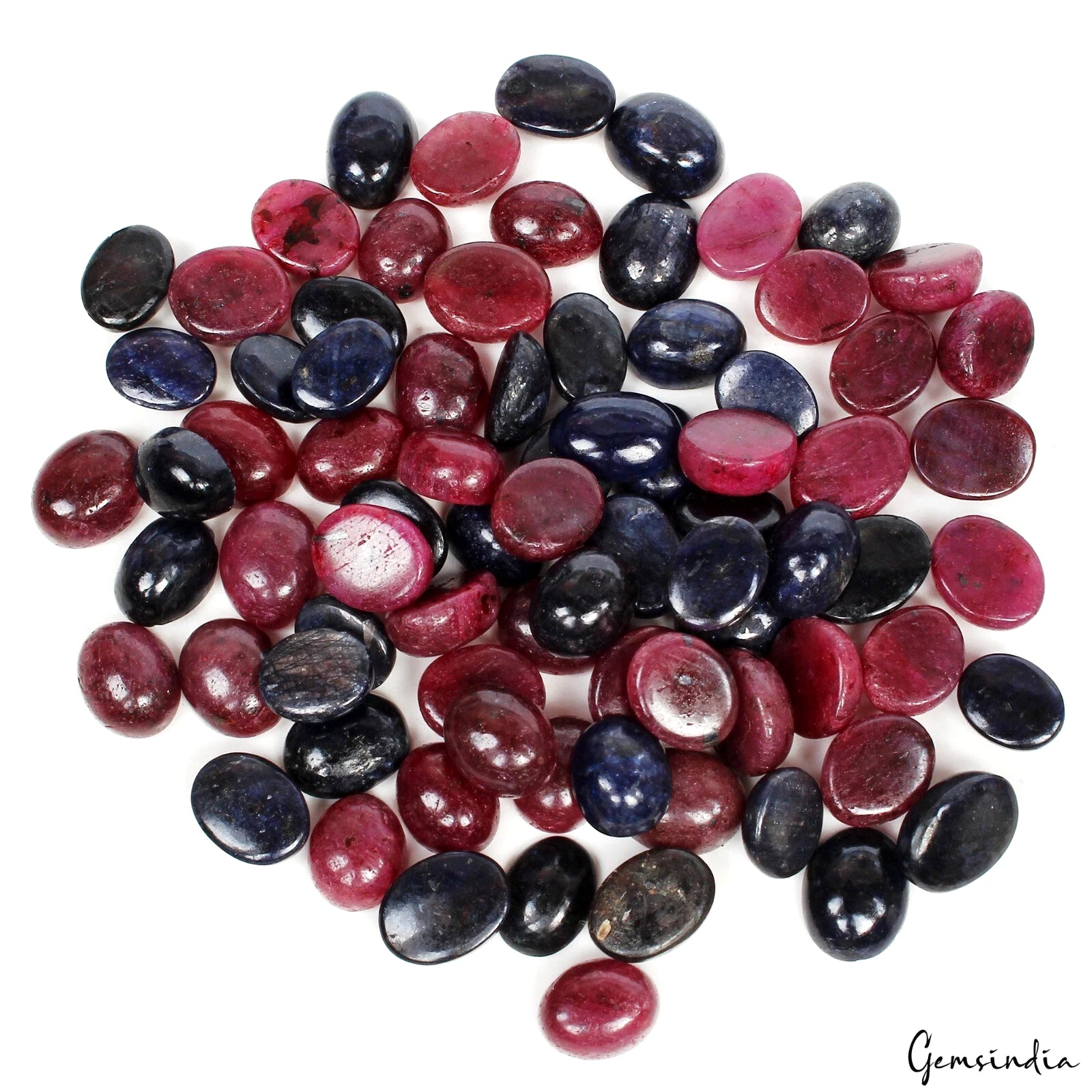 Natural Oval Cabochon Ruby & Sapphire Loose Gemstones Lot 400 Ct 9-12mm 80 Pcs