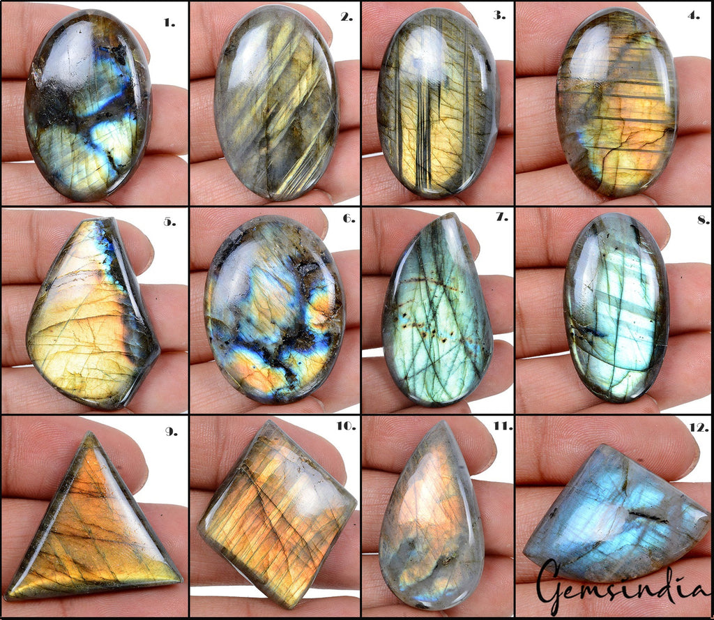 700 Ct Natural Labradorite Multi Shine Mix Cabochon Loose Gemstones Lot~ 12 Pcs