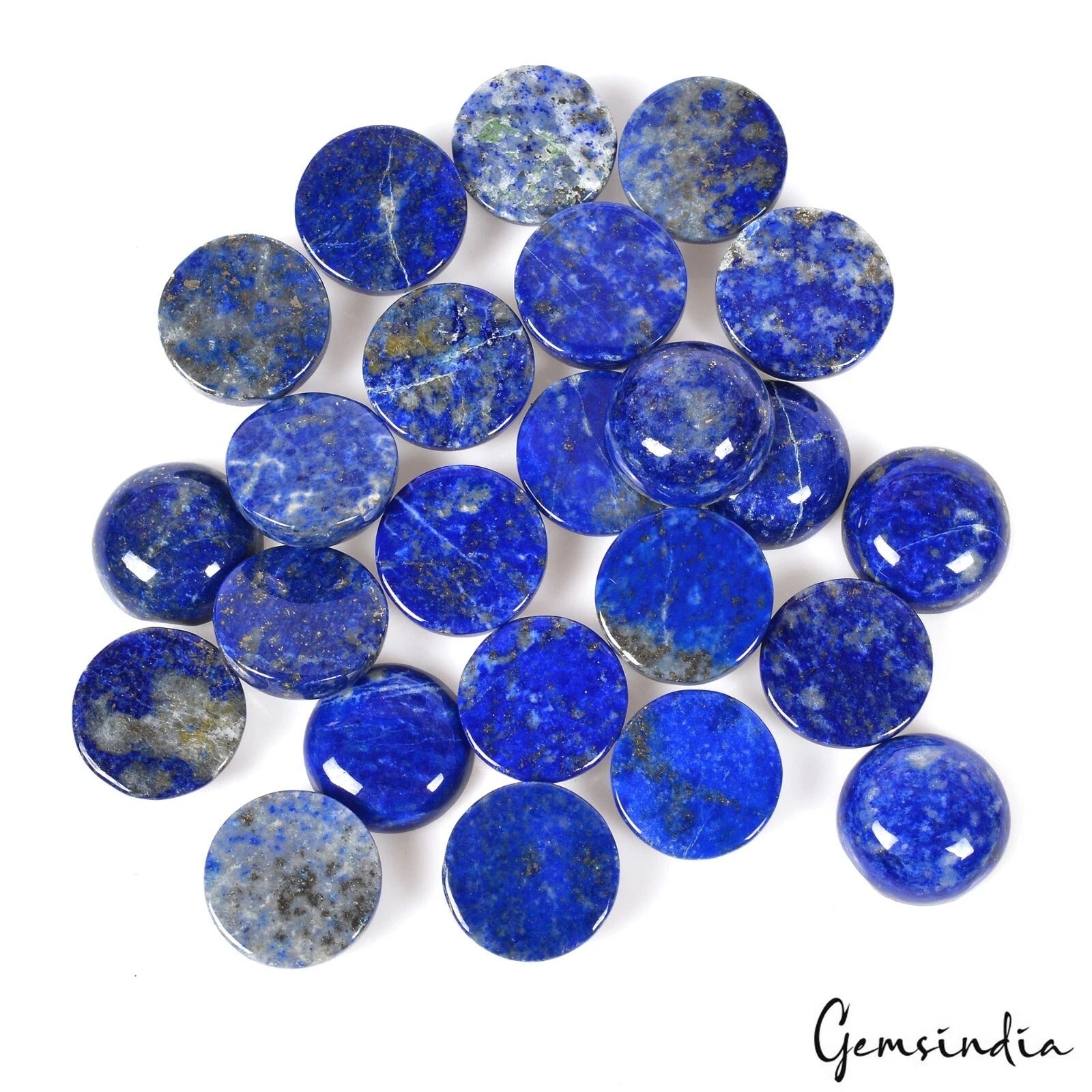 200 Ct/24 Pcs Natural Blue Lapis Lazuli Round Cab Loose Gemstone Lot For Jewelry