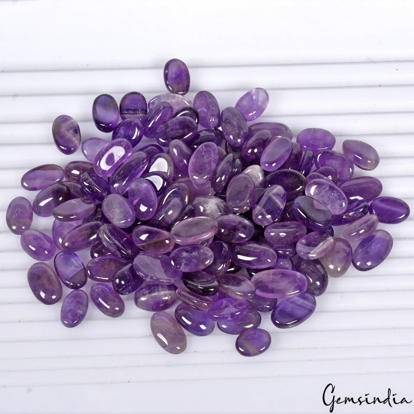 500 Ct /119 Pcs Natural Purple Amethyst Oval Cab Loose Gemstones Lot for Jewelry
