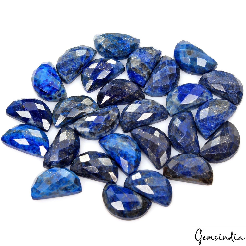 480 Ct/26 Pcs Natural Blue Lapis Lazuli Gold Pyrite 'D' Checker Cut 22x13mm Gems