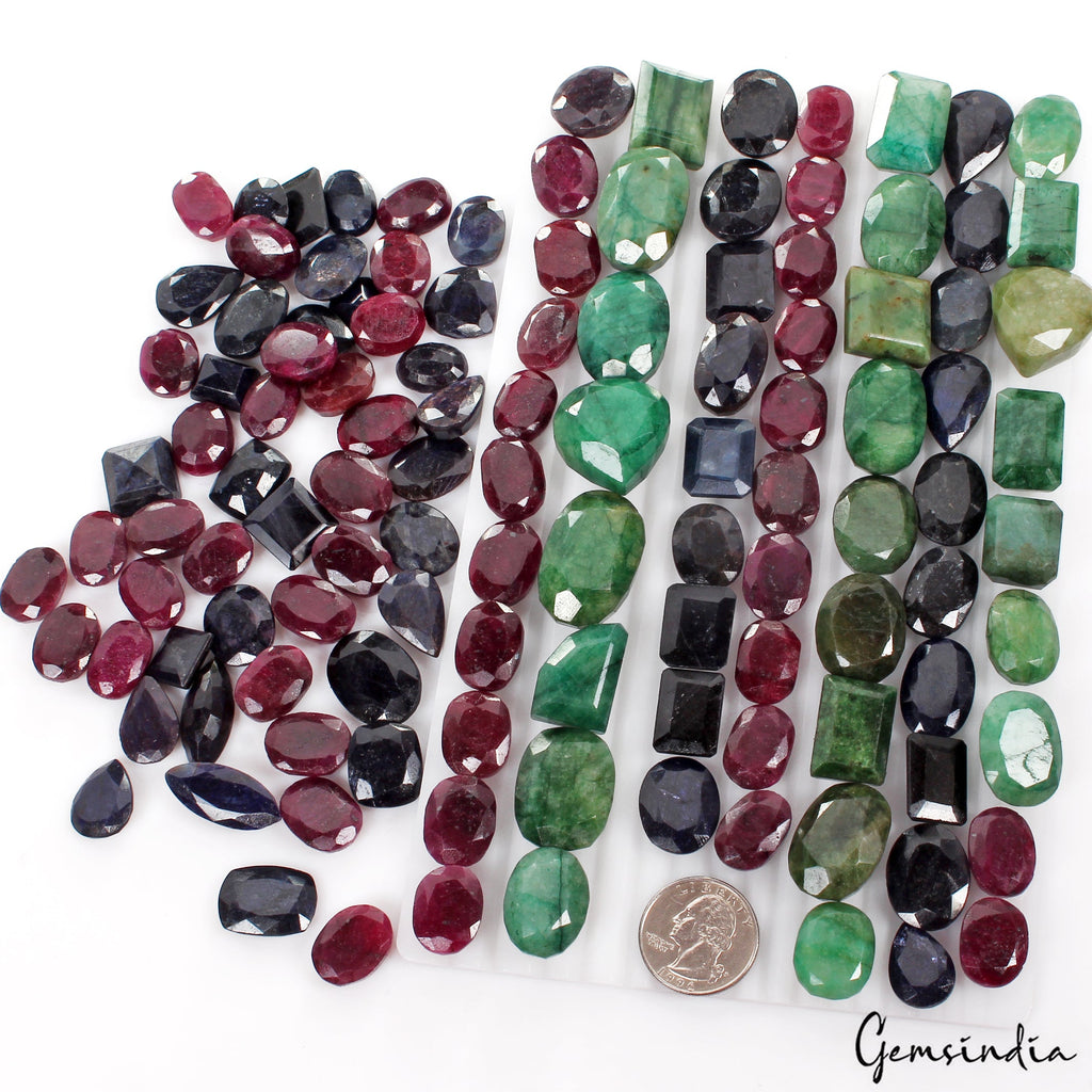 3050 Ct Natural Ruby Emerald Sapphire Mix Cut Loose Wholesale Gemstones~119 Pcs