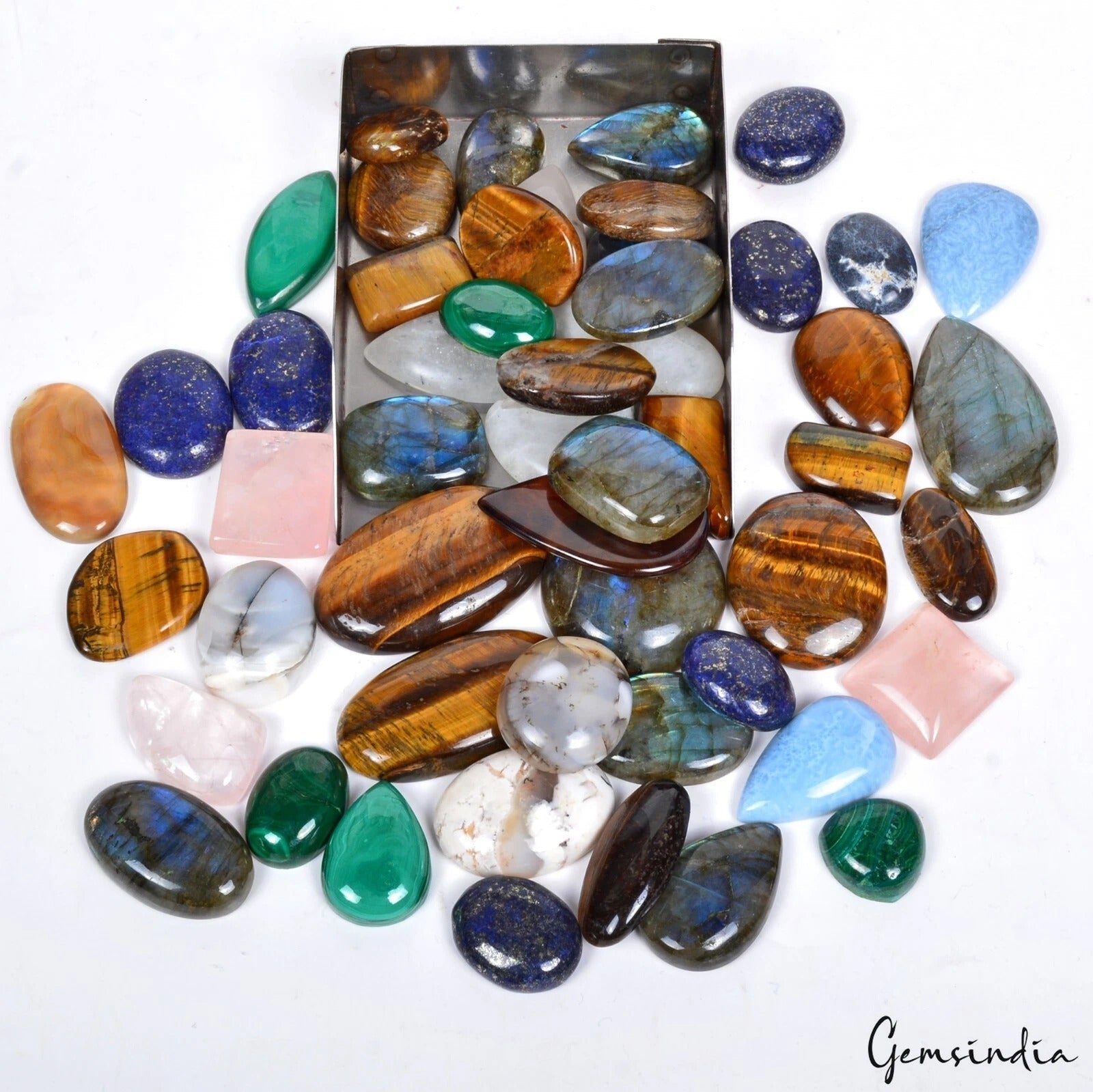 1850 Ct. Wholesale Lot Natural Cabochon Flatback Semi-precious Gemstones /52 Pcs