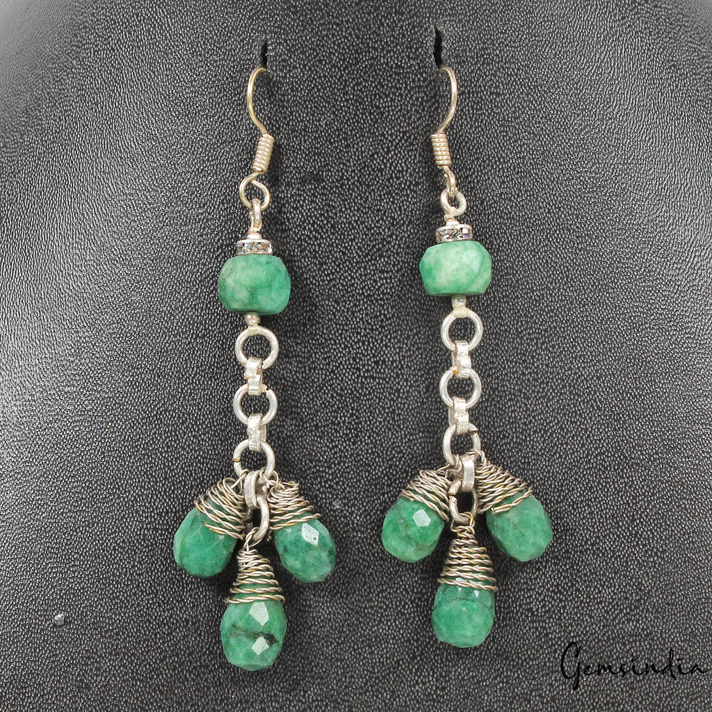 67.70 Ct Natural Green Emerald Pear Beaded Drop/Dangler Earring 3"Christmas Sale