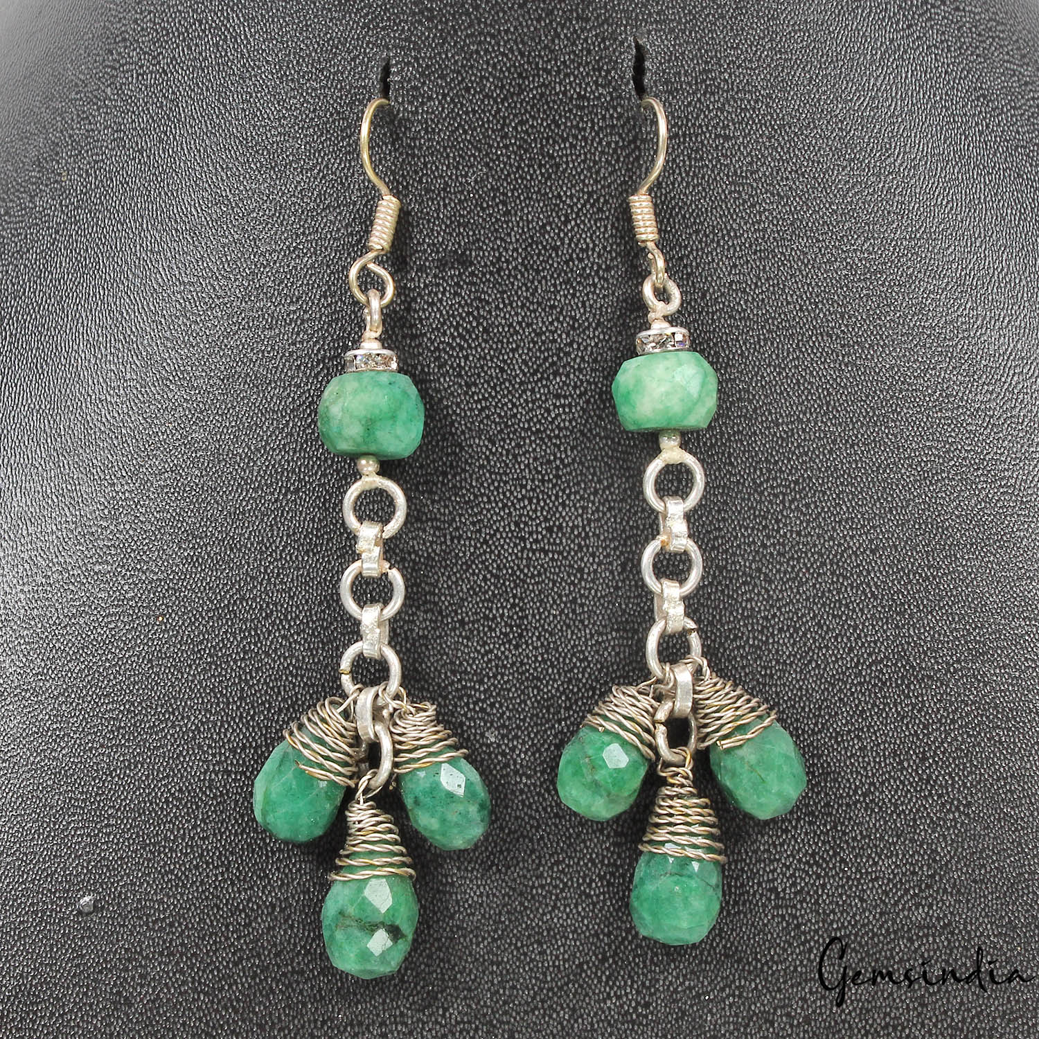 67.70 Ct Natural Green Emerald Pear Beaded Drop/Dangler Earring 3"Christmas Sale
