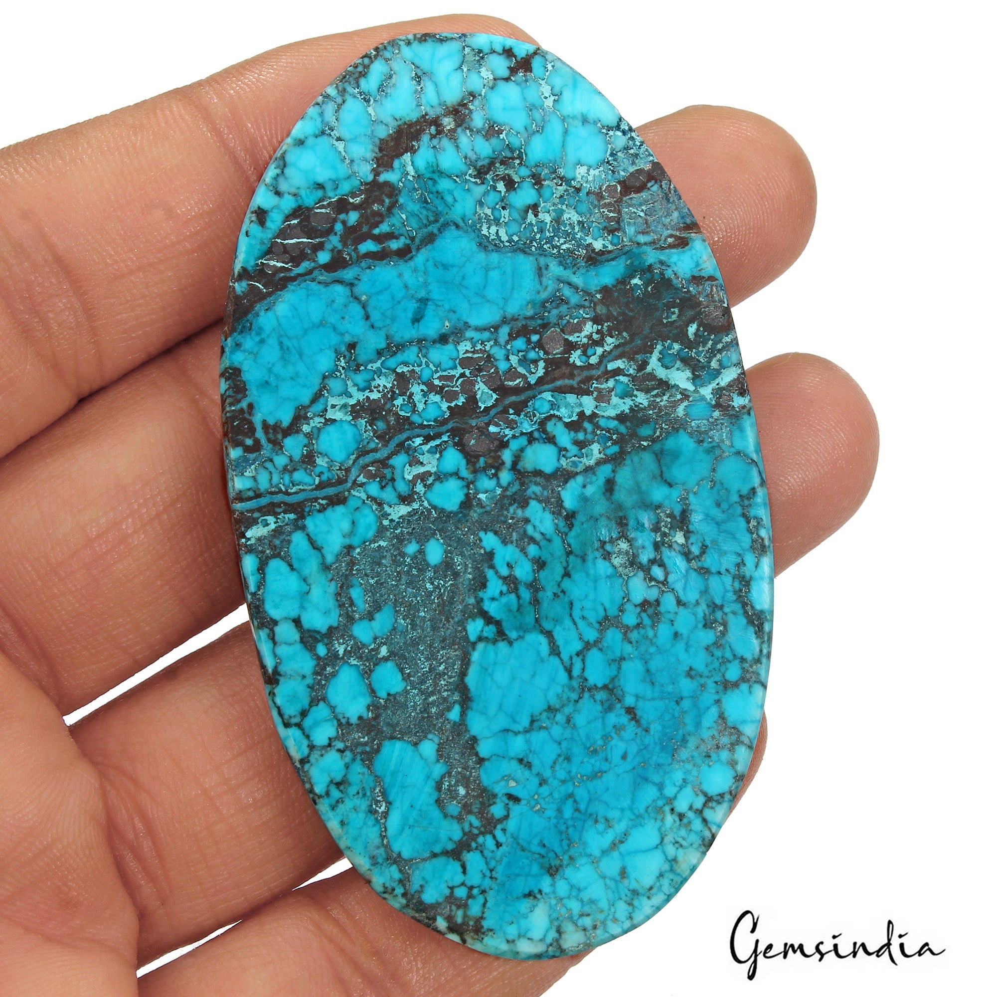 255.15 Ct Blue Spiderweb Turquoise Oval Cab Arizona Museum Huge Size Loose Gems