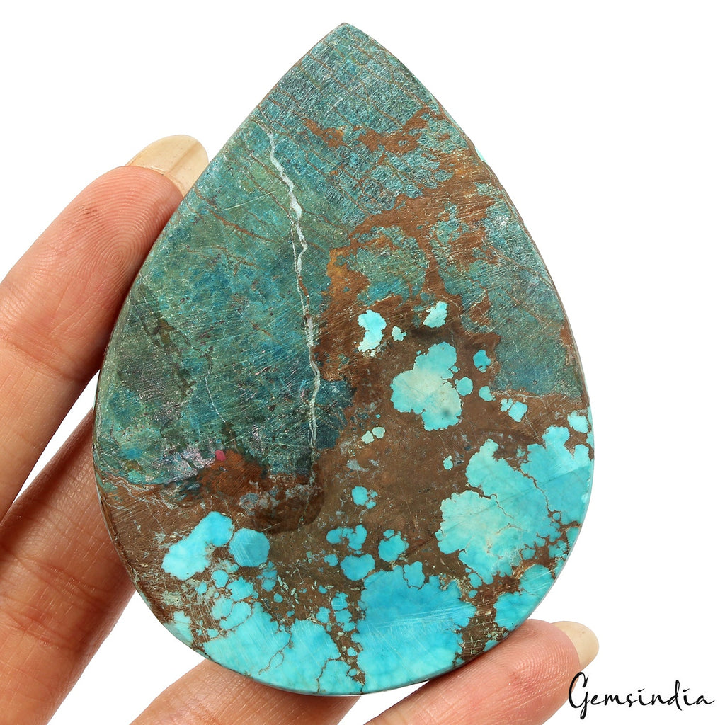Large 320Ct Spiderweb Turquoise Blue Pear Shape USA Arizona Loose Cab Gemstone