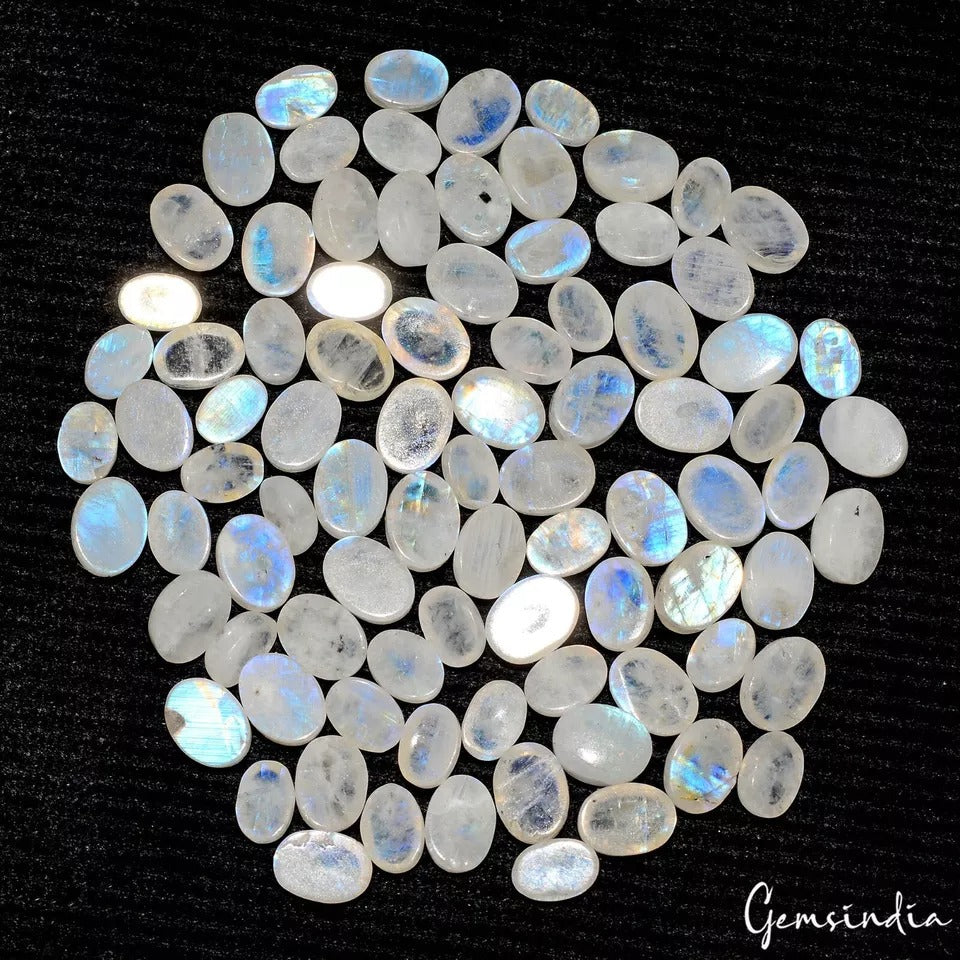 120 Ct/87 Pcs Natural Untreated Blue Shine Moonstone Oval Loose Gems For Jewelry