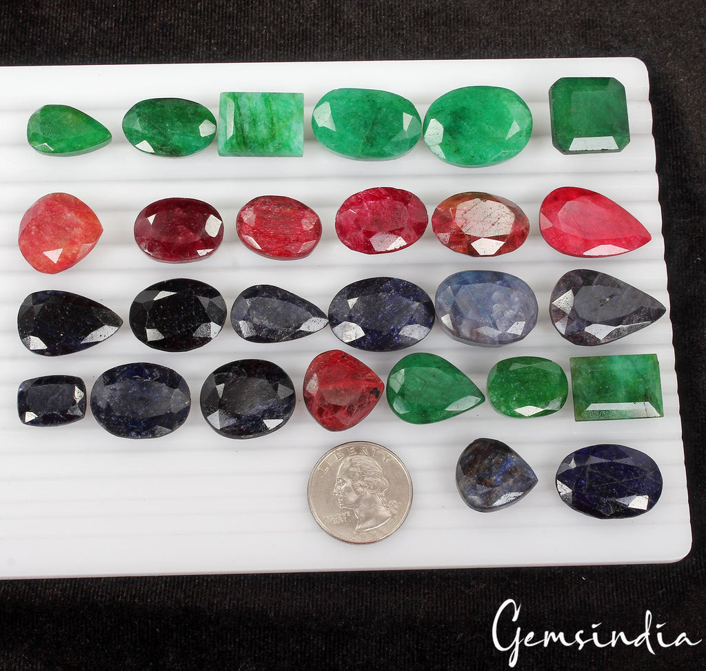 800 Ct/27 Pcs Natural Multi Color Emerald Ruby Sapphire Mixed Cut Loose Gems Lot
