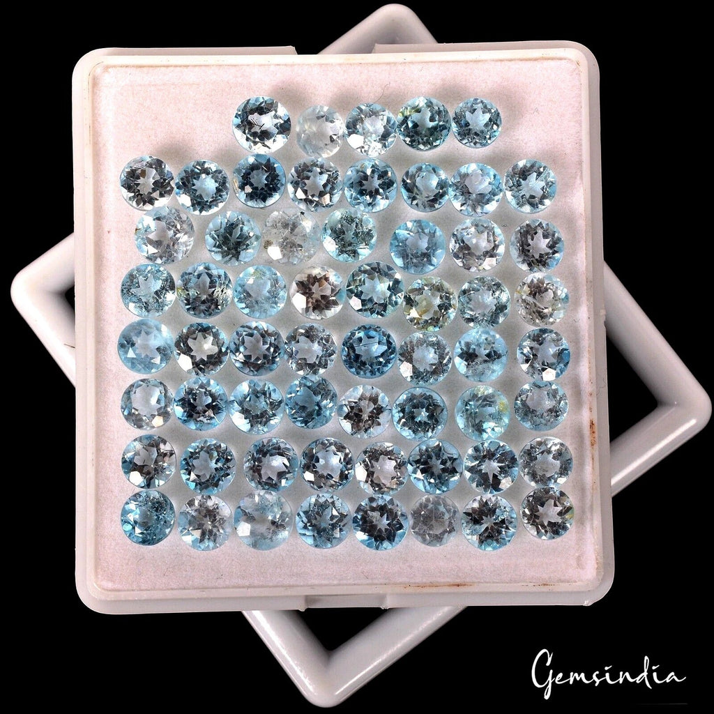VVS 60 Pcs Natural Sky Blue Topaz 6mm Round Cut Top Quality Loose Gemstones Lot