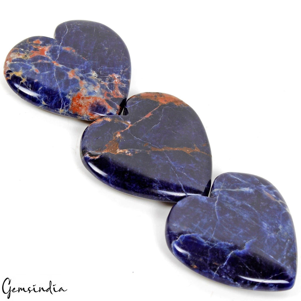 280 Cts/3 Pcs Natural Untreated Blue Sodalite 39-40mm Heart Cab Gems For Pendant
