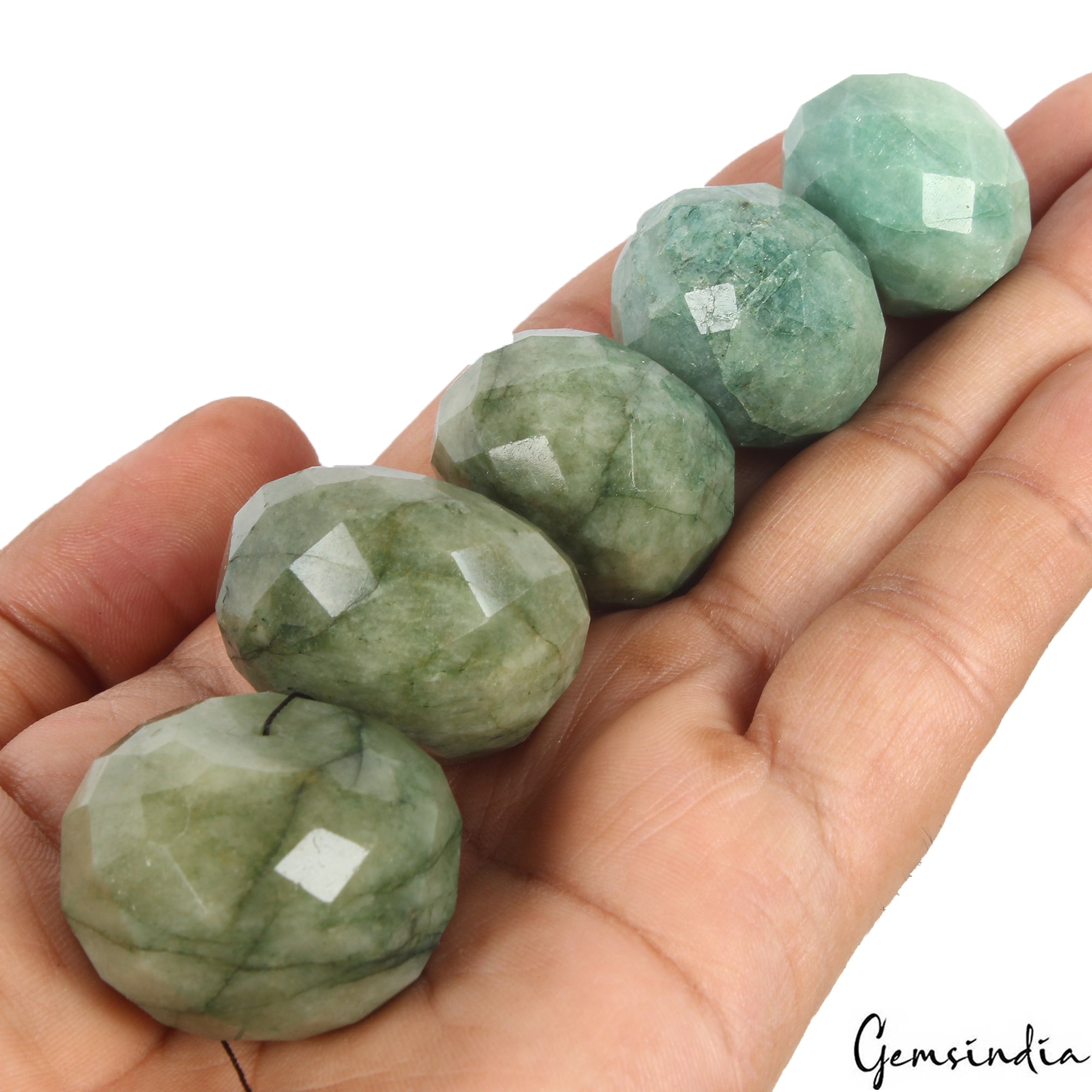 670 Ct/5 Pcs Natural Green Brazilian Emerald Round Cut Drill Bead Loose Gems Lot