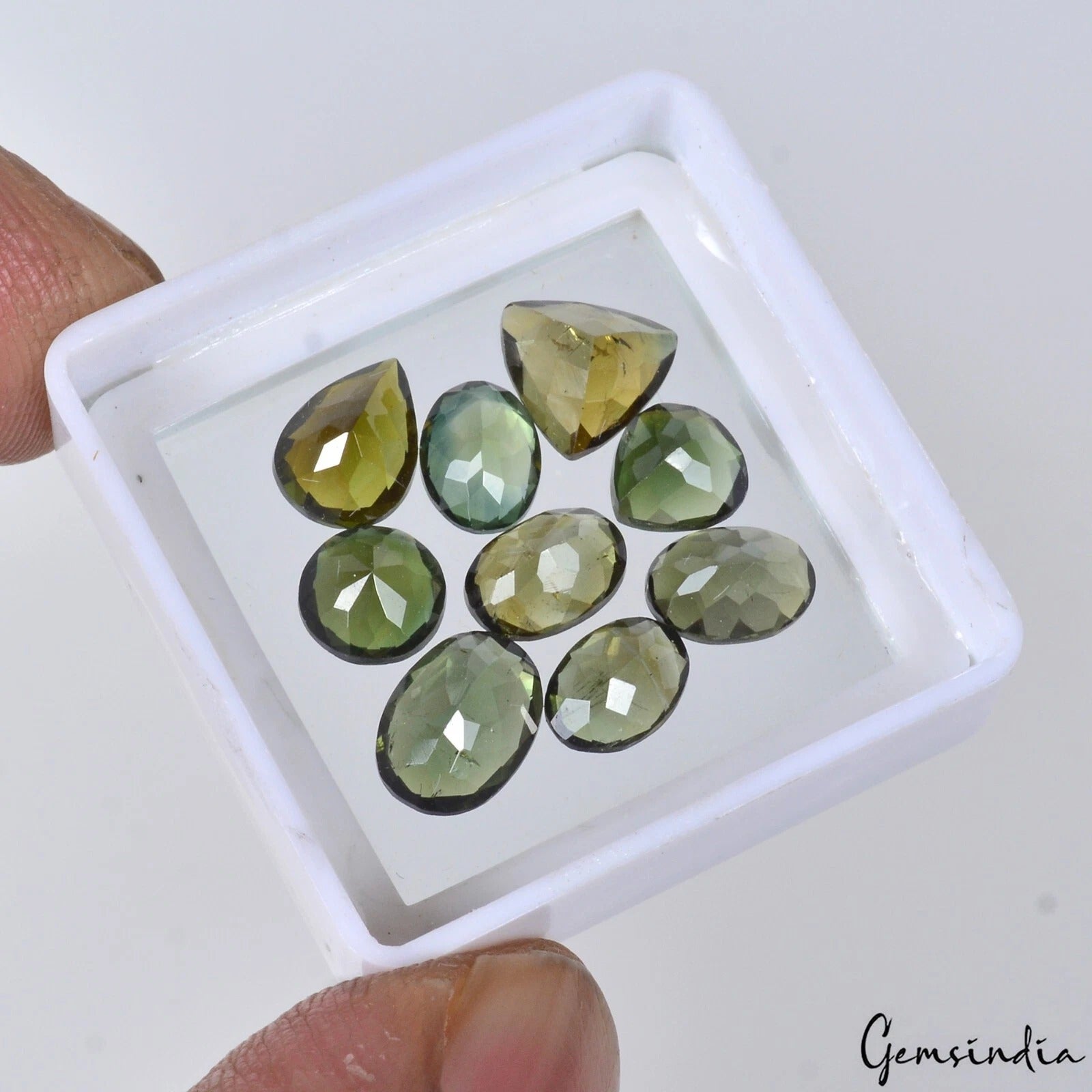 Green Tourmaline Lot, Loose Gemstone, Oval Pear Trillian Faceted cut, Untreated — 9 Pieces, 6mm to 8mm, 8.10 Ct