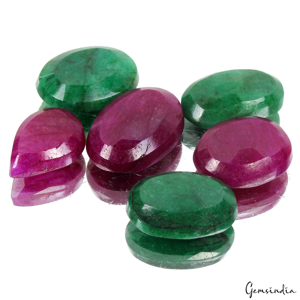200 Ct Natural Red Beryl/Green Emerald Mix Cut Loose Gems For Jewelry 23-29mm