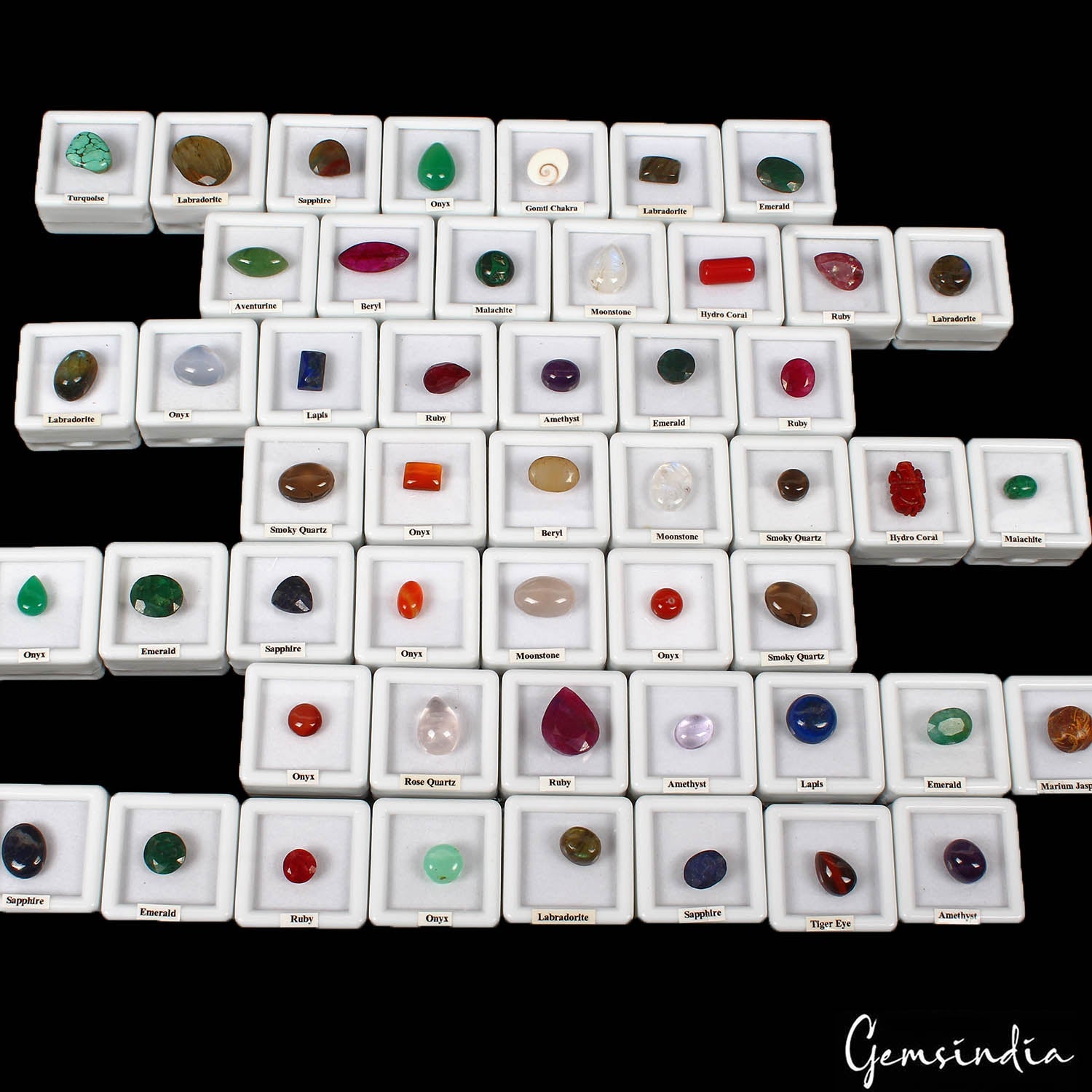 50 Pcs Estate Genuine Multi Color Loose 7mm -18mm Gems Lot Collection w/ Boxes