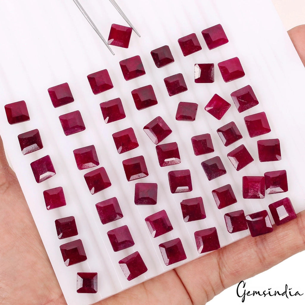 Ruby Lot, Loose Gemstone, Color Enhanced, Red — 50 Pieces, 8mm, 217.90 Ct, Madagascar