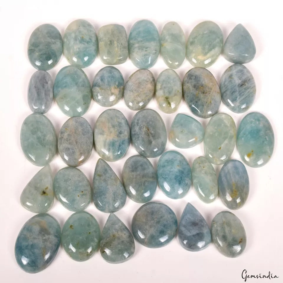 1000 Ct./34 Pcs Natural Untreated Blue Aquamarine Beryl Mix Cab Loose Gemstones